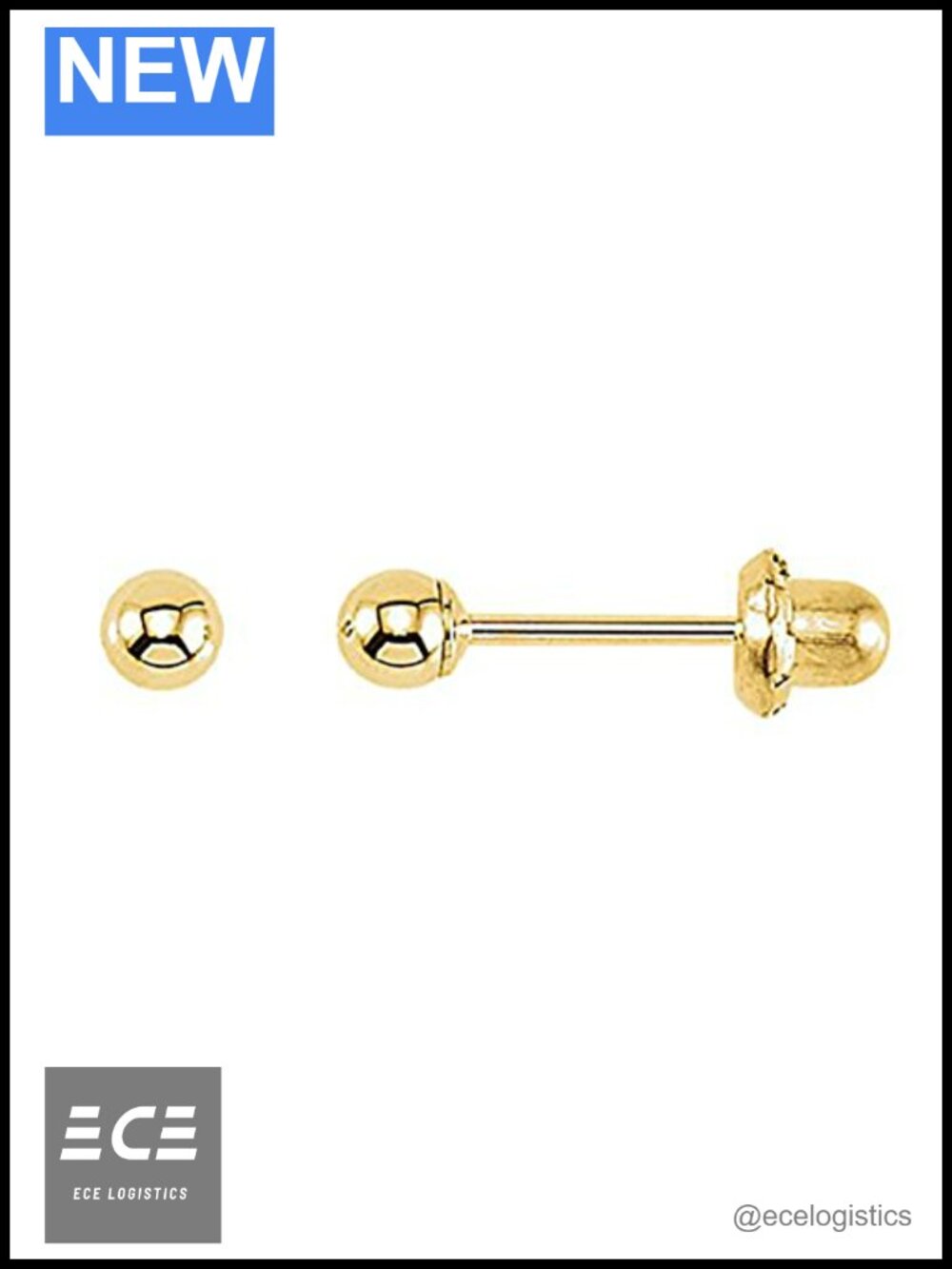 14K Yellow Gold Ball Stud Earrings Inverness Piercing Sterile Case